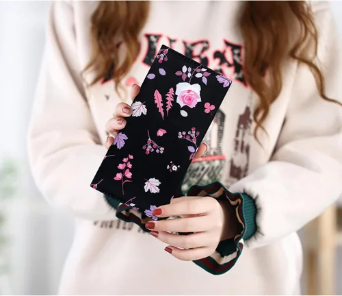 Miniatura 44 de HUA ANGEL Billetera para mujer, ultra delgada y delgada, con bloqueo RFID, tarjetero de crédito, doble embrague, carteras largas, regalo para A-ámbar