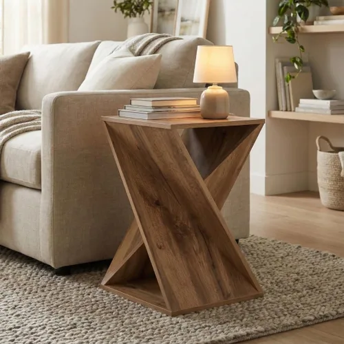 Miniatura 5 de Mesa Auxiliar Moderna Única con Extremo Retorcido, Mesa Lateral de Estilo Rústico, Estilo Rústico, Sala de Estar, Mesa Decorativa de Dormitorio