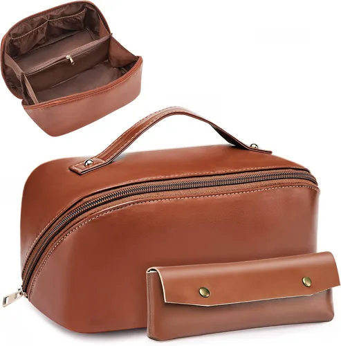 Bolsa de maquillaje organizadora de viaje, bolsa de cosméticos grande con divisores ajustables, bolsa de almacenamiento portátil para artistas para