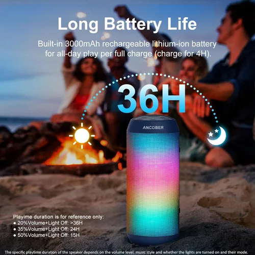 Miniatura 7 de Altavoz Bluetooth portátil con luces RGB, sonido fuerte HD de 15 W, BT5.3 inalámbrico, IPX4 impermeable, emparejamiento TWS, micrófono integrado