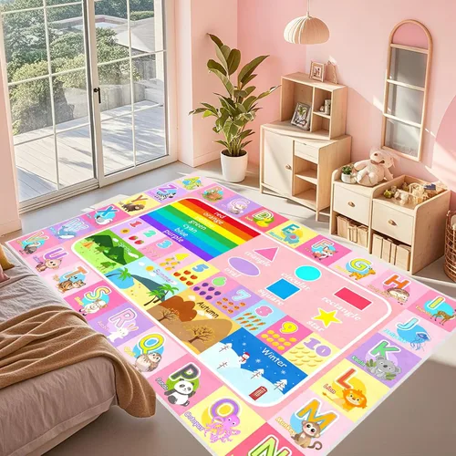 Miniatura 10 de Alfombra infantil para sala de juegos, dormitorio, 2.5 x 4 pies, alfombra educativa ABC para aula, guardería, alfombra antideslizante de aprendizaje