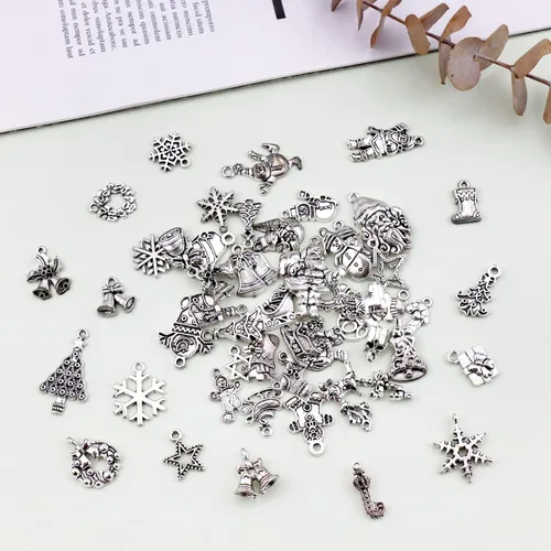 Miniatura 3 de JIALEEY Dijes de Navidad, Lotes al por mayor a granel Dijes de Navidad mezclados con colgantes de plata tibetana y metal para hacer joyas