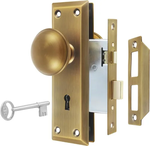 Miniatura 10 de Paquete de 2 pomos de puerta falsos vintage de una cara para interiores, pomos de puerta falsos de placa larga antiguos en níquel cepillado