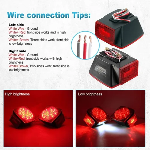 Miniatura 6 de Partsam Kit de luces sumergibles para remolque de 12 V, kit de LED cuadrado + barra de luz de identificación roja/ámbar de 14 pulgadas + luces