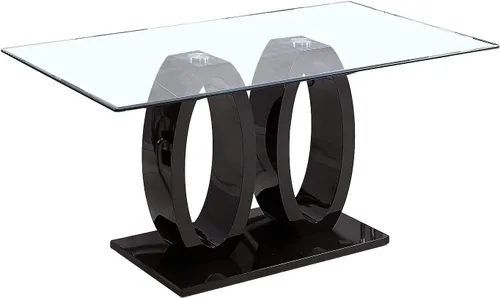 Miniatura 3 de Mesa de comedor rectangular moderna de vidrio, mesa de cocina de vidrio con parte superior de vidrio templado transparente y pedestal de base doble