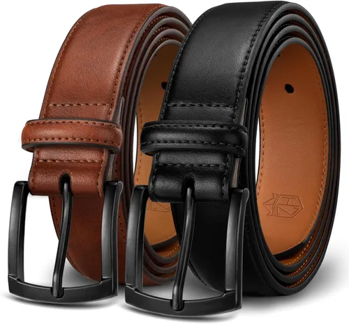 Miniatura 10 de Zitahli Cinturón para hombre, paquete de 2 unidades, diseño de cinturón de cuero para trabajo, negocios y pantalones de golf casuales, accesorios