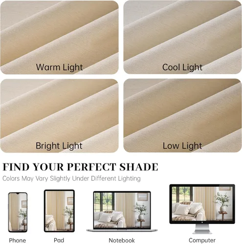 Miniatura 9 de 2 paneles de cortinas plisadas de lino beige de 84 pulgadas de largo, para dormitorio y sala de estar, cortina plisada con ganchos y pestaña trasera