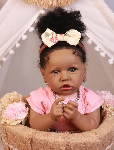 Miniatura 15 de HOOMAI - Muñeca imitación de bebé real, con cuerpo suave de 22.8 pulgadas, muñeca realista de niña afroamericana