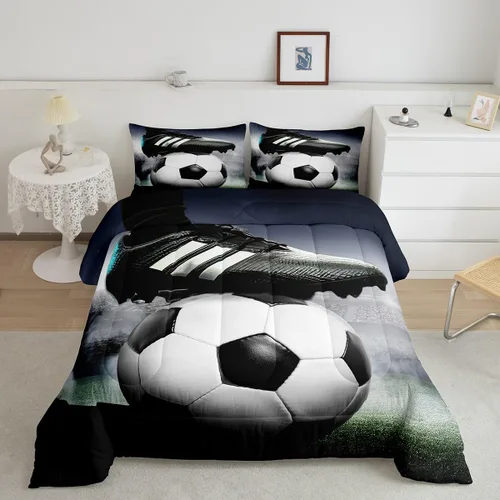 Miniatura 18 de Juego de edredón de baloncesto, juego de ropa de cama con citas inspiradoras para niños y niñas, relleno de edredón de pelota deportiva, edredón