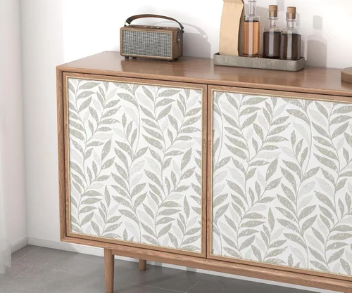 Miniatura 7 de Papel tapiz de hojas para despegar y pegar, bohemio, 17.3 x 78.8 pulgadas, color beige y blanco, papel tapiz autoadhesivo extraíble para baño