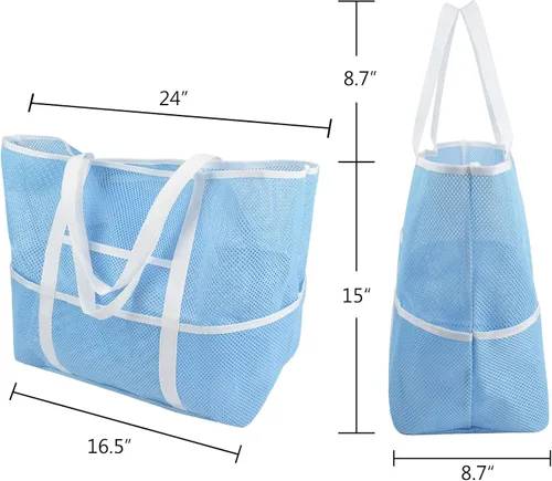 Miniatura 5 de LIFEMATE Bolsa de playa, bolsa de playa de malla, bolsa de playa de gran tamaño, 9 bolsillos