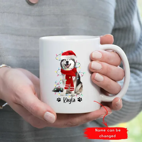 Miniatura 2 de Taza personalizada de Alaskan Malamute – Taza de café personalizada con nombre para los amantes de los perros – Regalo de cerámica de Navidad