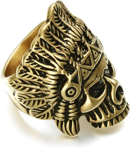 Miniatura 2 de Cool Feather Dayak Indian Headdress Punk Skull Stainless Steel Mens Ring
