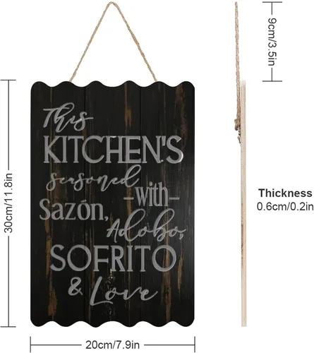 Miniatura 3 de Letrero de madera con texto en inglés «This Kitchen is Seasoned with Sazon Adobo Sofrito & Love» La Cocina española puertorriqueña para decoración