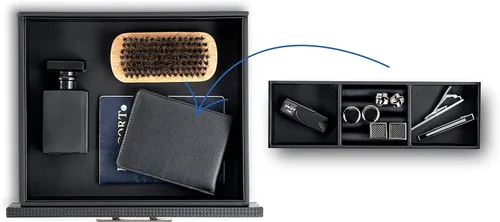 Miniatura 4 de Glenor Co Caja de reloj con cajón de valet para hombres, organizador de exhibición de lujo de 8 ranuras, diseño de fibra de carbono, hebilla