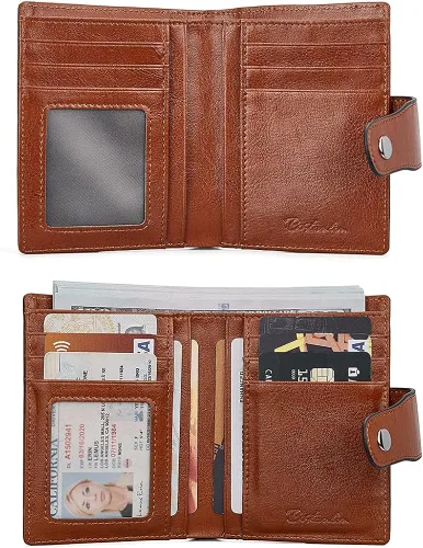Miniatura 2 de BOSTANTEN - Billetera de cuero para mujer con bloqueo RFID, pequeña, con cremallera, de bolsillo, para tarjetas, con ventana para documento