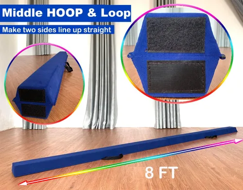 Miniatura 3 de MARFULA Viga de Gimnasia Plegable de 6 PIES / 8 PIES / 9 PIES Viga de Equilibrio de Espuma para Suelo - Extra Firme - Cubierta de Gamuza - Parte Azul