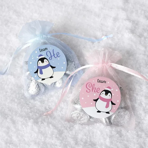 Miniatura 4 de Waddle It Be? Pegatinas de fiesta de revelación de género de pingüino, equipo él o equipo ella, rosa o azul, 40 unidades 1.75" Round, 20 Team He