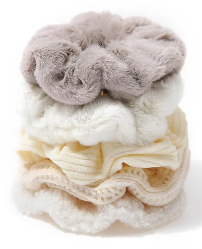 Miniatura 11 de 5 piezas de coleteros peludos - Coleteros elásticos para el cabello, bandas para el cabello para coleta, accesorios para el cabello para mujeres
