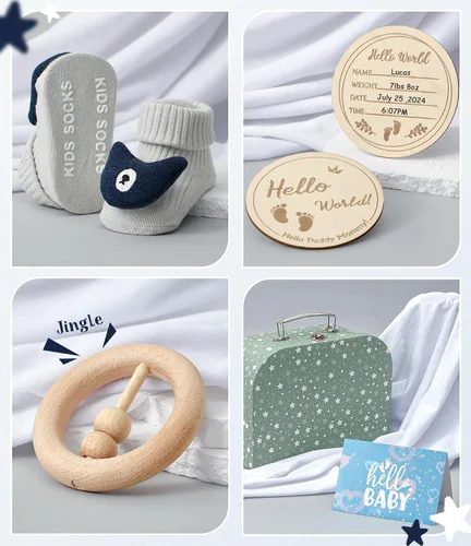 Miniatura 6 de Golray Regalos para baby shower, 9 piezas esenciales para recién nacidos con zorro amoroso/manta/mameluco/sonajero