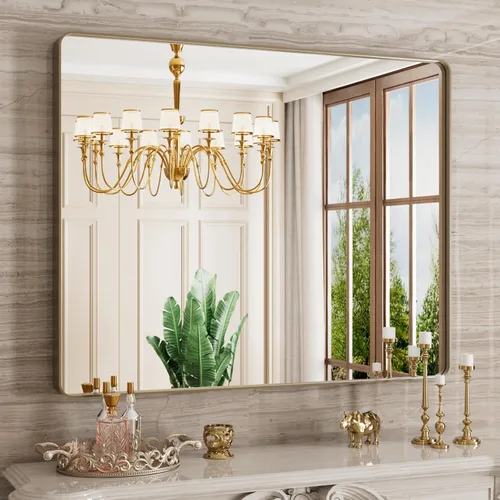 Miniatura 50 de JISOSO - Espejo de baño de 24x36 pulgadas con marco de metal cepillado color níquel, espejo con marco de metal cepillado plateado para pared, espejo