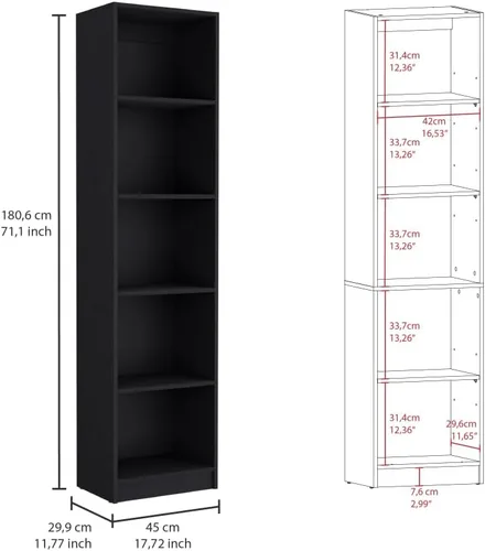 Miniatura 3 de Tuhome Home XS - Librería con estantes de cinco niveles y diseño vertical delgado que ofrece almacenamiento compacto para libros, decoración