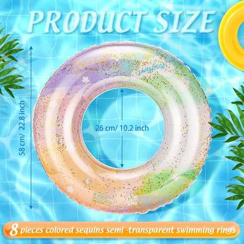 Miniatura 2 de Wettarn Flotadores inflables de piscina, 8 unidades, tubos de natación para niños, tubos de piscina con purpurina interior de lentejuelas, tubo