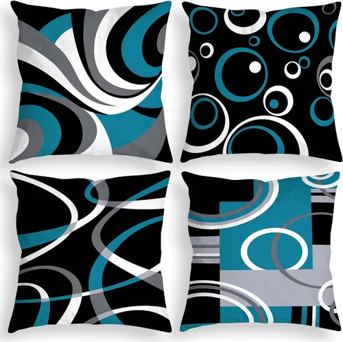 D DIFARIC Juego de 4 fundas de almohada decorativas de 18 x 18 pulgadas de color azul y negro, fundas de cojín decorativas abstractas modernas