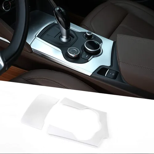 Miniatura 10 de Cubierta de panel de palanca de cambios para consola central de automóvil ABS de fibra de carbono cromada para Alfa Romeo Stelvio 2017 2018 2019