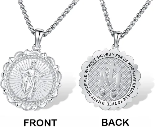 Miniatura 4 de Eusense - Collar con colgante de plata de ley 925 de San MiguelSan Benito para hombres y mujeres con cruz de Jesúsmedalla milagrosa de la Virgen