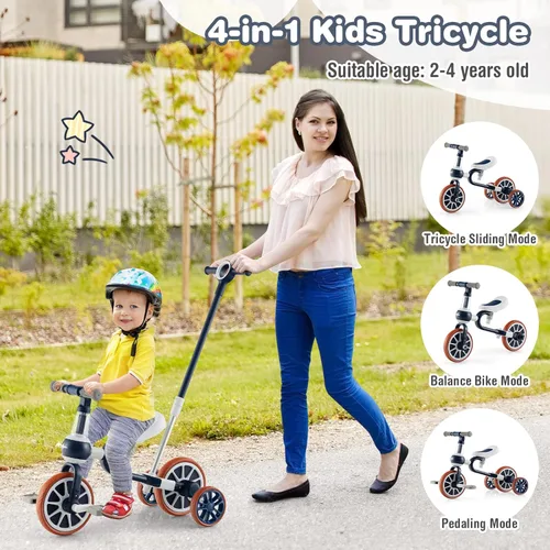 Miniatura 2 de BABY JOY Triciclo 4 en 1 para niños de 2 a 4 años, triciclo de equilibrio para niños con asiento ajustable y mango de empuje, pedales extraíbles