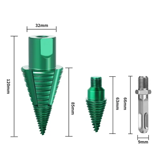 Miniatura 5 de HUHAO Juego de brocas divisoras de troncos para leña con diseño desmontable, cono de tornillo de división de madera resistente, 2 brocas