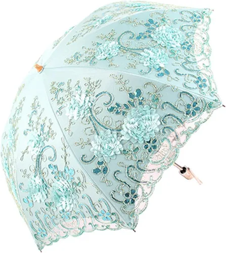 Honeystore Sombrilla bordada con flor 3D plegable UV con encaje clásico