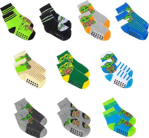 Disney Baby Yoda - Calcetines para niños 10 unidades y calcetines para niños pequeños con pinzas calcetines antideslizantes para niños