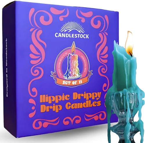 Miniatura 14 de Candlestock Hippie Drippy Drip Candles - Paquete de 11 velas cónicas de goteo – Velas de fusión de botellas de vino (arcoíris hippie)