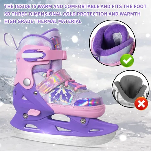 Miniatura 2 de Patines de hielo ajustables Nattork para niños - 4 tallas ajustables con cordones, patines de hockey con forro de felpa cálido, soporte de tobillo