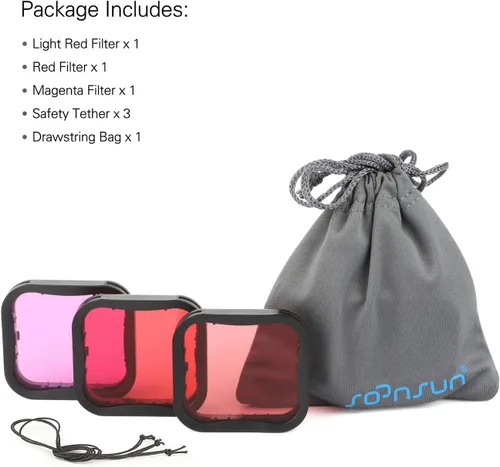 Miniatura 9 de SOONSUN Paquete de 3 filtros de buceo para GoPro Hero 5 6 7 Black Super Suit - Filtro rojo, rojo claro y magenta - Mejora los colores para diversas