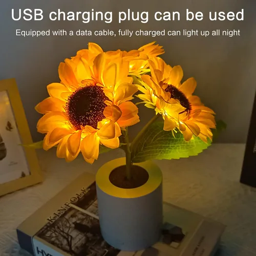 Miniatura 7 de Lámpara de girasol, girasol artificial en maceta con luces LED, luz nocturna LED USB, lámpara de mesa, mesita de noche, dormitorio, luz decorativa