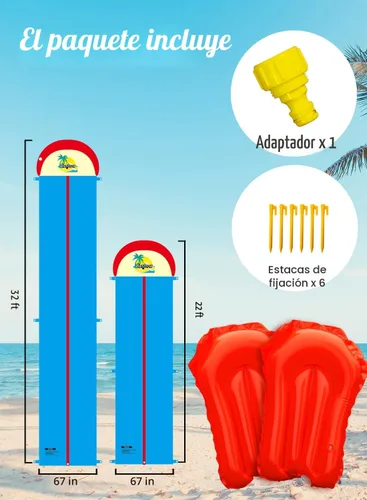 Miniatura 2 de Spring Water Tobogán acuático de 22 pies para niños y adultos, toboganes de agua extra largos y resistentes con rociadores, tobogán de 2 carriles