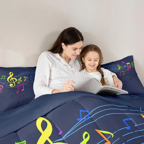 Miniatura 6 de Feelyou Juego de edredón de música rock para niños, edredón colorido con estampado de mariposas para niños y niñas, juego de ropa de cama de Multi