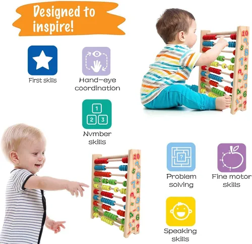 Miniatura 2 de Sealive Ábaco de madera clásico para niños, juguete educativo para contar con 100 cuentas, 123 números de aprendizaje para niños pequeños, juego