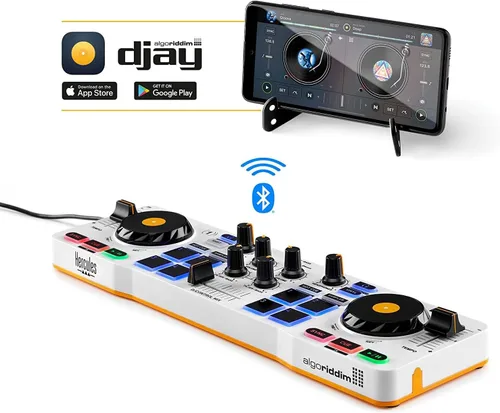 Miniatura 3 de Controladora inalámbrica Bluetooth de DJ Hercules DJControl Mix para smartphones (iOS y Android), aplicación dJay, 2 cubiertas, Blanca