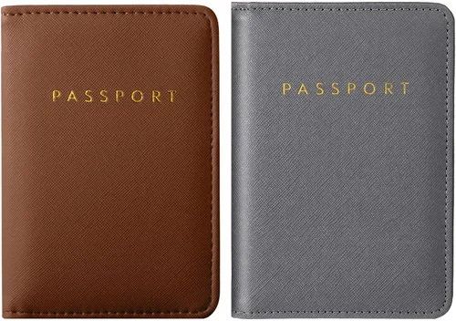 Miniatura 25 de 2 piezas de funda de pasaporte para viaje, impermeable, de cuero, cartera, libro de viaje, artículos esenciales para crucero para mujeres y hombres