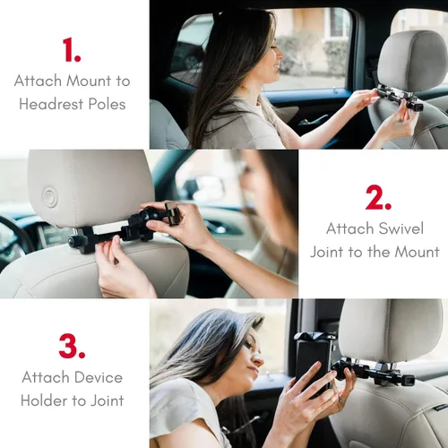 Miniatura 6 de Macally Soporte para reposacabezas de automóvil, esenciales para viaje por carretera, para niños, soporte para tablet de asiento trasero