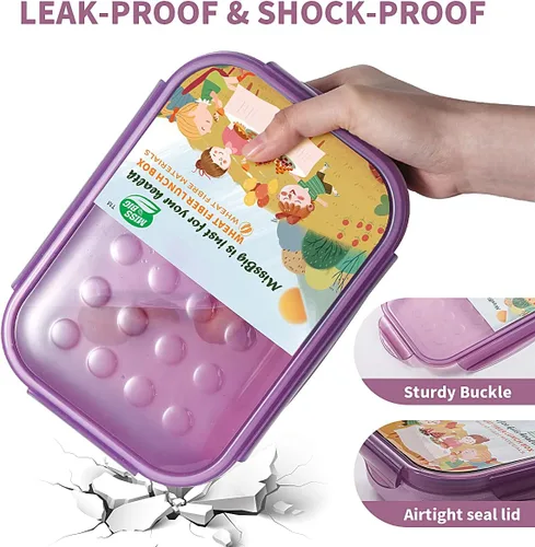 Miniatura 2 de MISS BIG® Lonchera Bento para adultos, fiambrera, a prueba de fugas, sin BPA y sin tintes químicos, para lavavajillas y microondas
