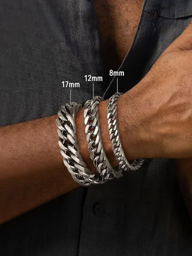 Miniatura 3 de FaithHeart Pulsera de eslabones cubanos de acero inoxidable para hombre, cadena de eslabones para hombre chapada en oro/negro/plata de 8/12/17mm