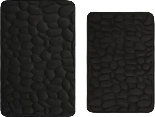Miniatura 8 de Juego de 2 tapetes de baño de espuma viscoelástica de adoquines, suaves, absorbentes, antideslizantes, para inodoro, ducha, baño, alfombra Negro
