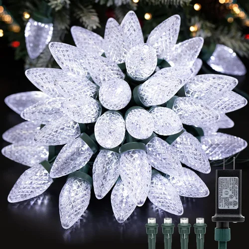 Luces de Navidad C9 para exteriores, 33 pies, 50 luces LED, 8 modos de iluminación, impermeables, extensibles para interiores y exteriores, techo,