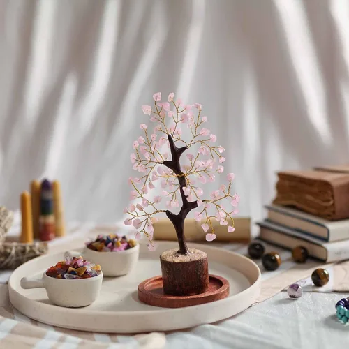 Miniatura 4 de NARIBABU Árbol de cuarzo rosa, cristales y piedras curativas, árbol de la vida de cristal, decoración de oficina en casa rosa, regalos de cumpleaños