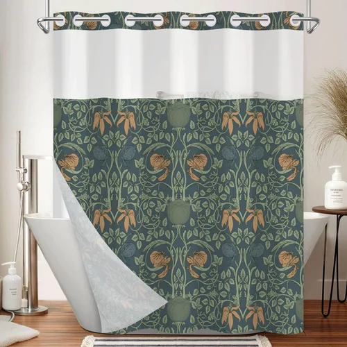 Miniatura 22 de No Hook Geometric Shower Curtain with Snap in Liner - 71″W x 74″L Waterproof Fabric with Mesh Top Window, Modern Abstract Triangle Design Bath